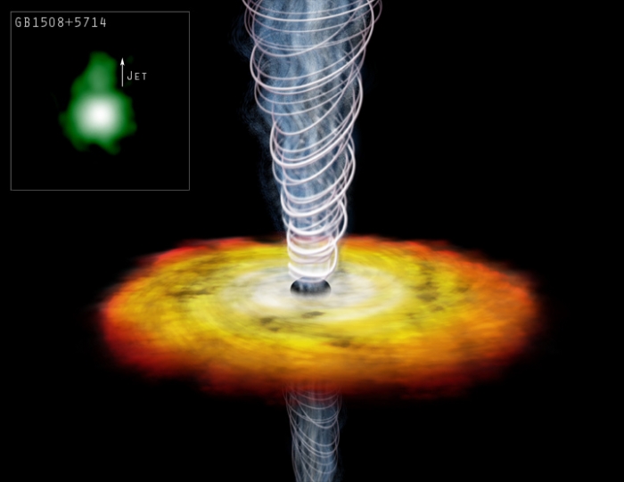 Image of an accretion disk in a quasar explained in text